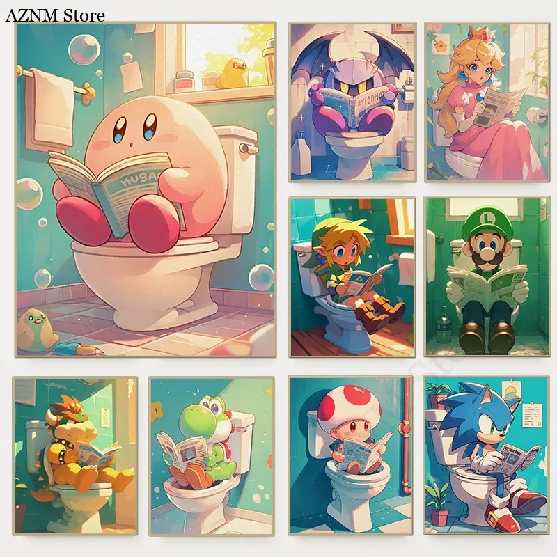 Home Cinema Classic - Funny Bathroom Cartoon Video Game Poster